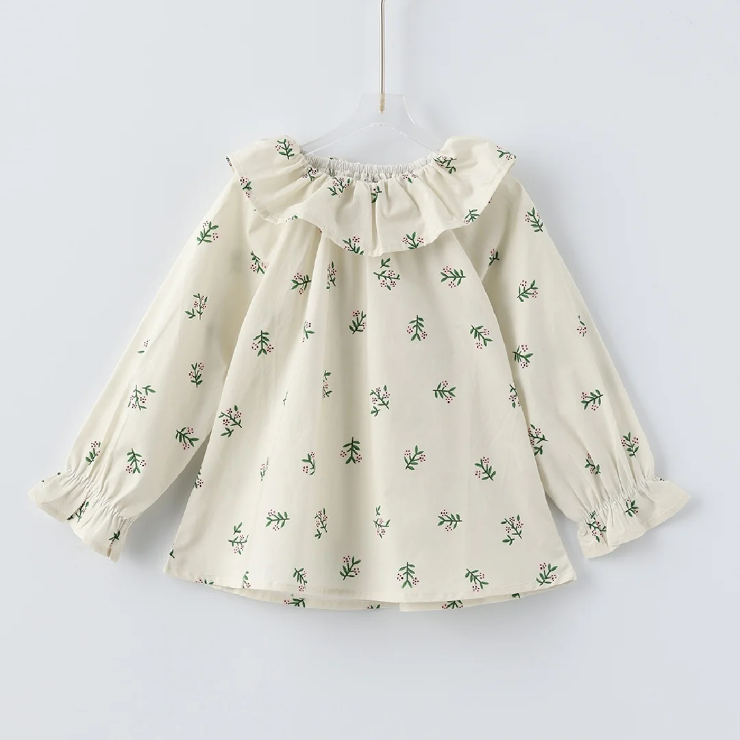 Blusa de encaje manga larga con volantes estilo princesa niña