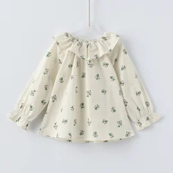 Blusa de encaje manga larga con volantes estilo princesa niña