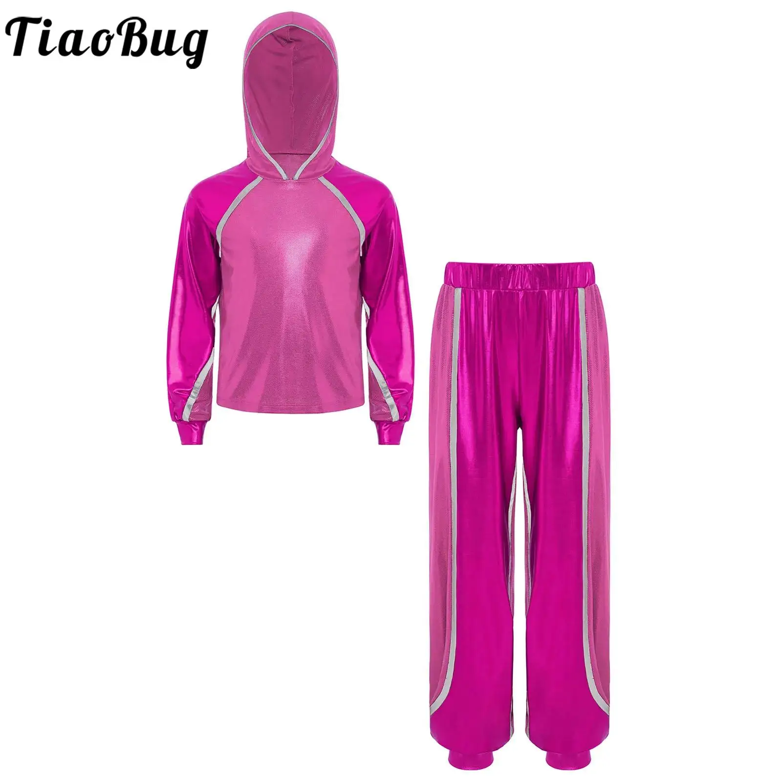 Conjunto hip hop metálico brillante con sudadera y pantalón niñas - imagen 5