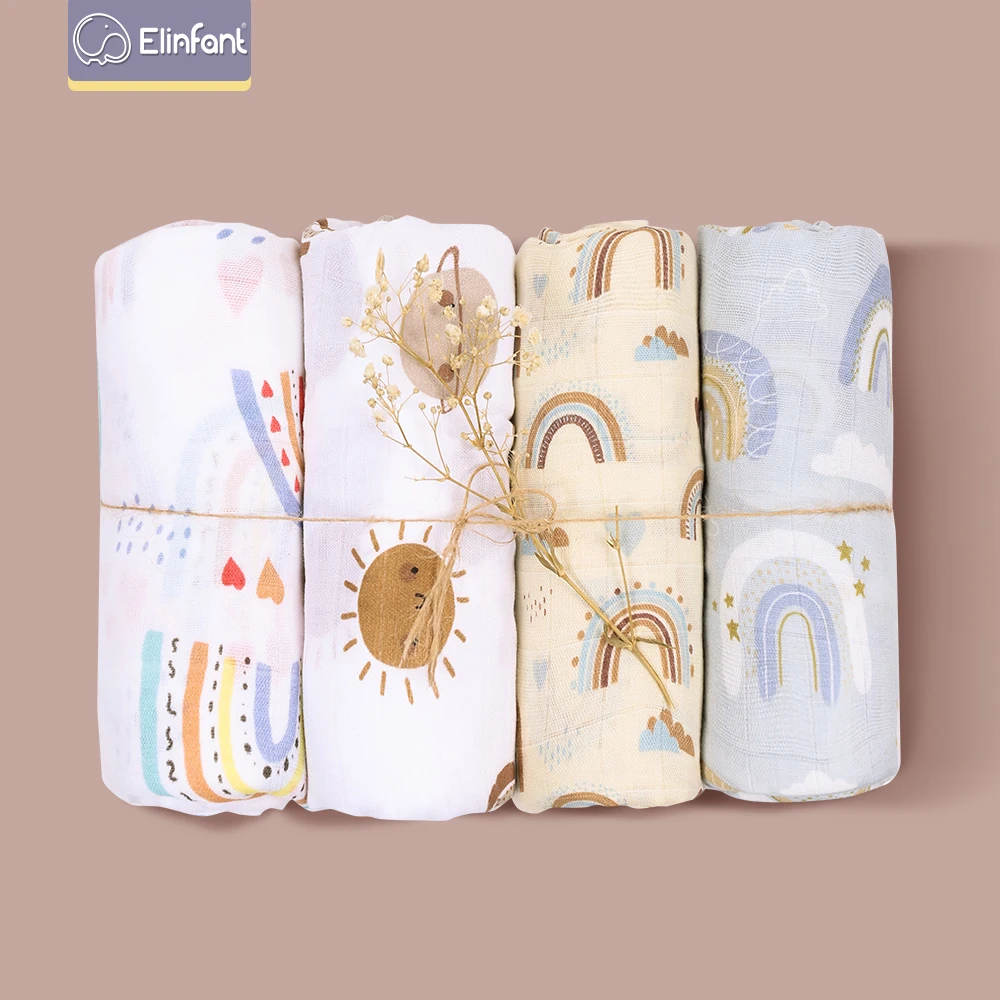 Elinfant Set Mantas Muselina Arcoíris Algodón 100% para Recién Nacidos