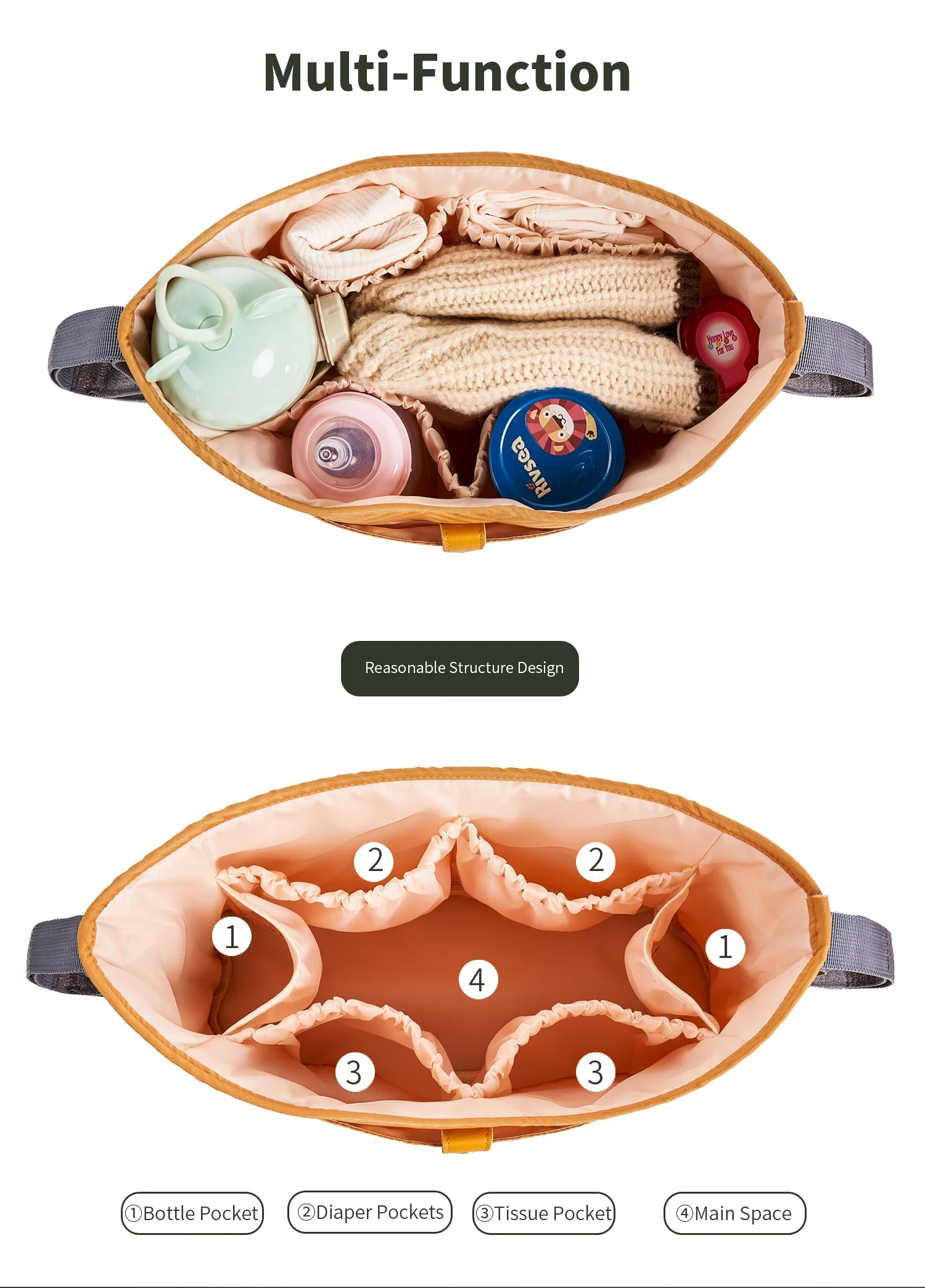 Interior de la bolsa con compartimentos organizadores y bolsillo térmico