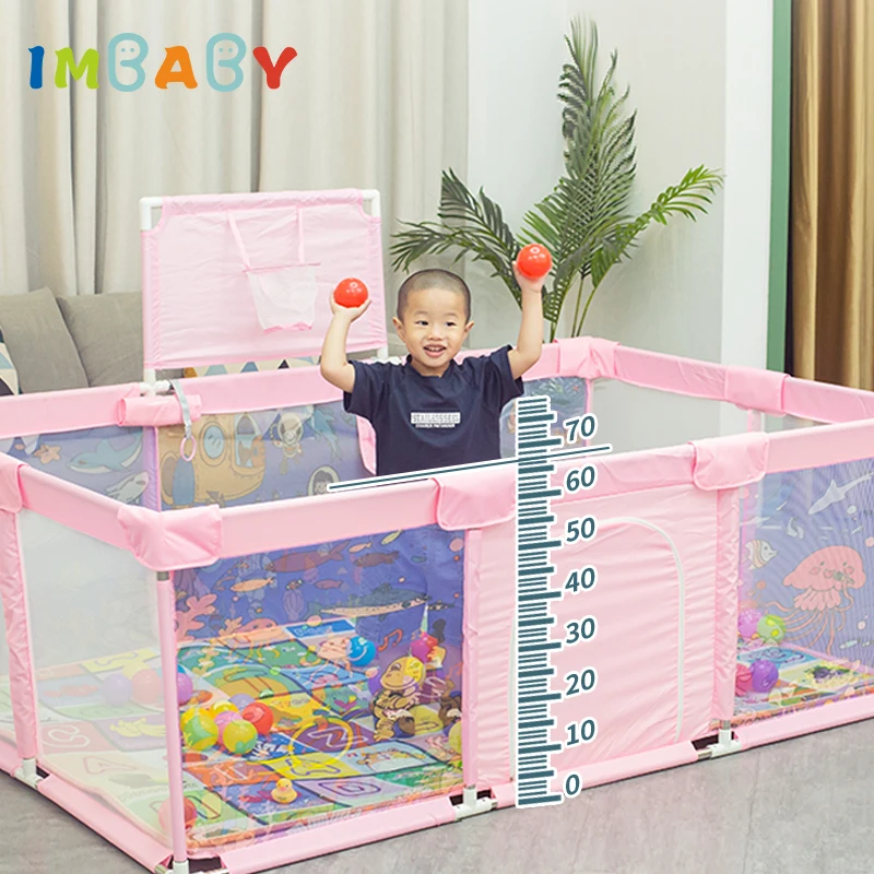 IMBABY parque infantil bebé con barrera de seguridad y baloncesto - imagen 2