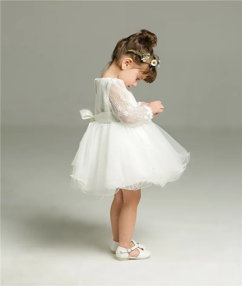 Vestido de bebé niña manga larga blanco para bautizo y fiesta - imagen 5