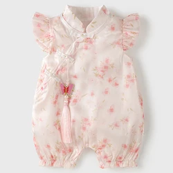 Pelele de algodón sin mangas floreado para bebé niña verano