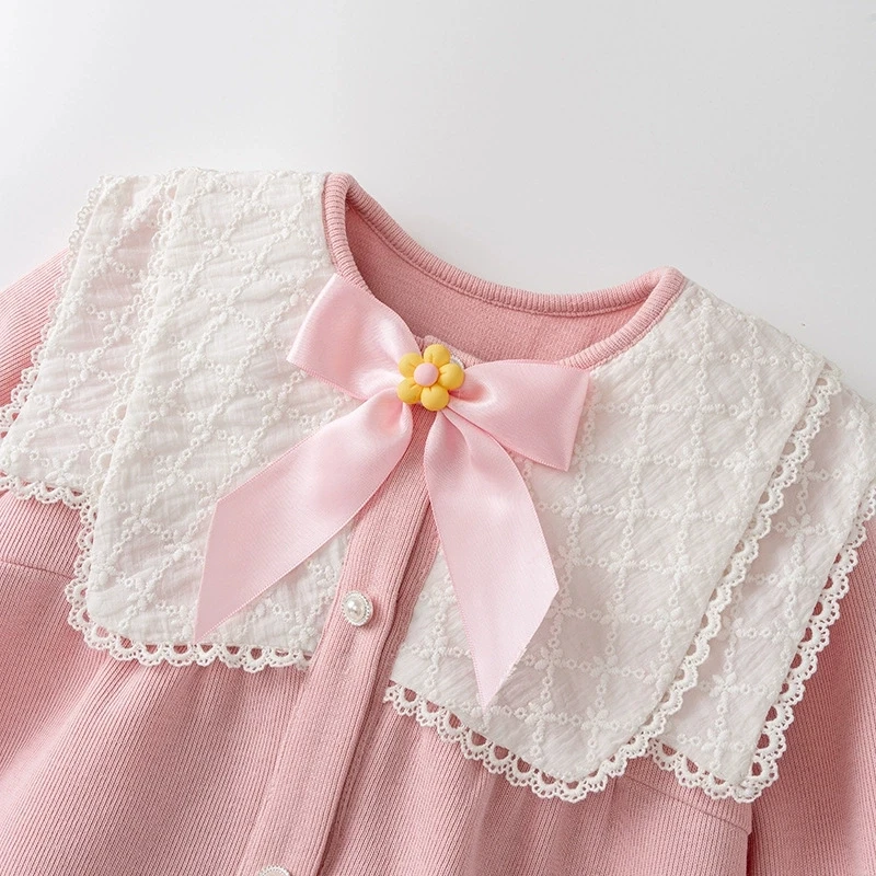 Conjunto de pelele con lazo y cuello de muñeca para niña entretiempo - imagen 3