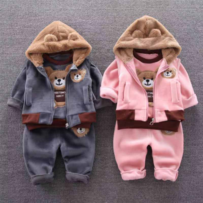 Conjunto de invierno bebé cálido con capucha y estampado de oso - imagen 4