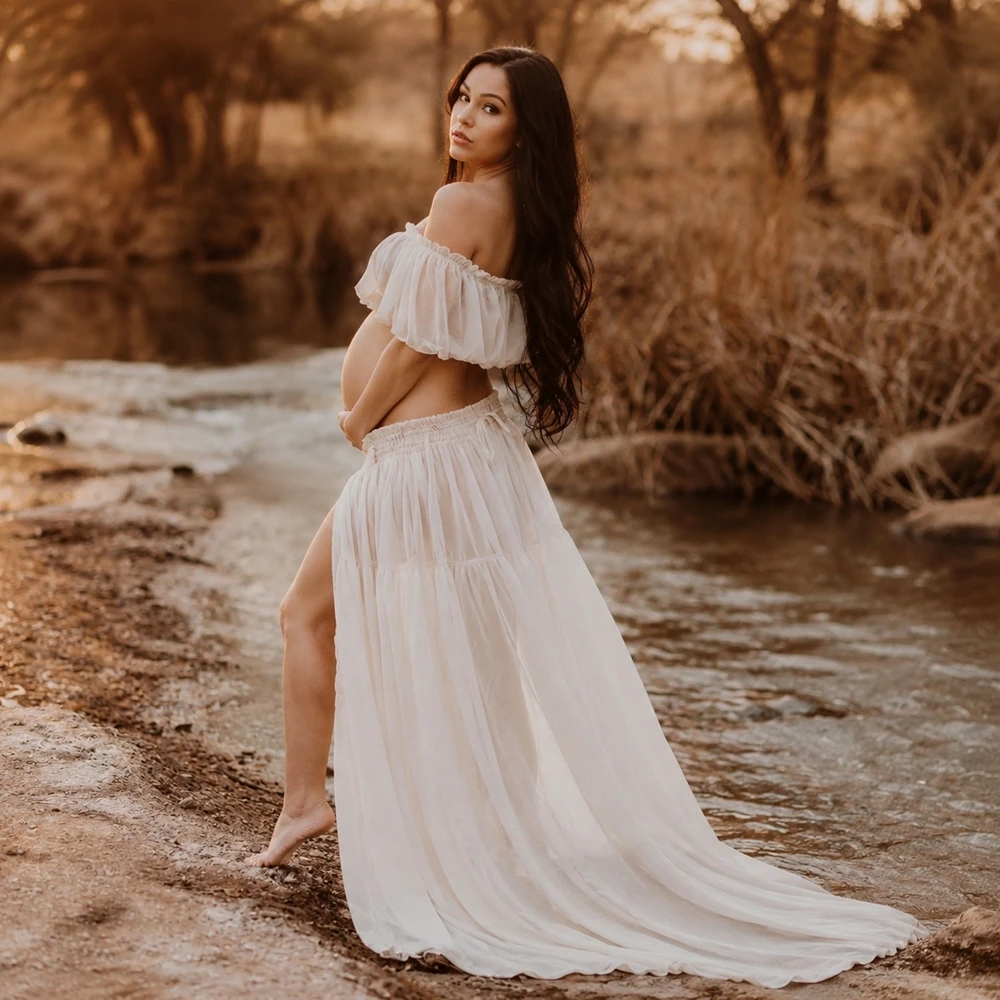 Vestido de maternidad para fotos de estudio con hombros descubiertos - imagen 3