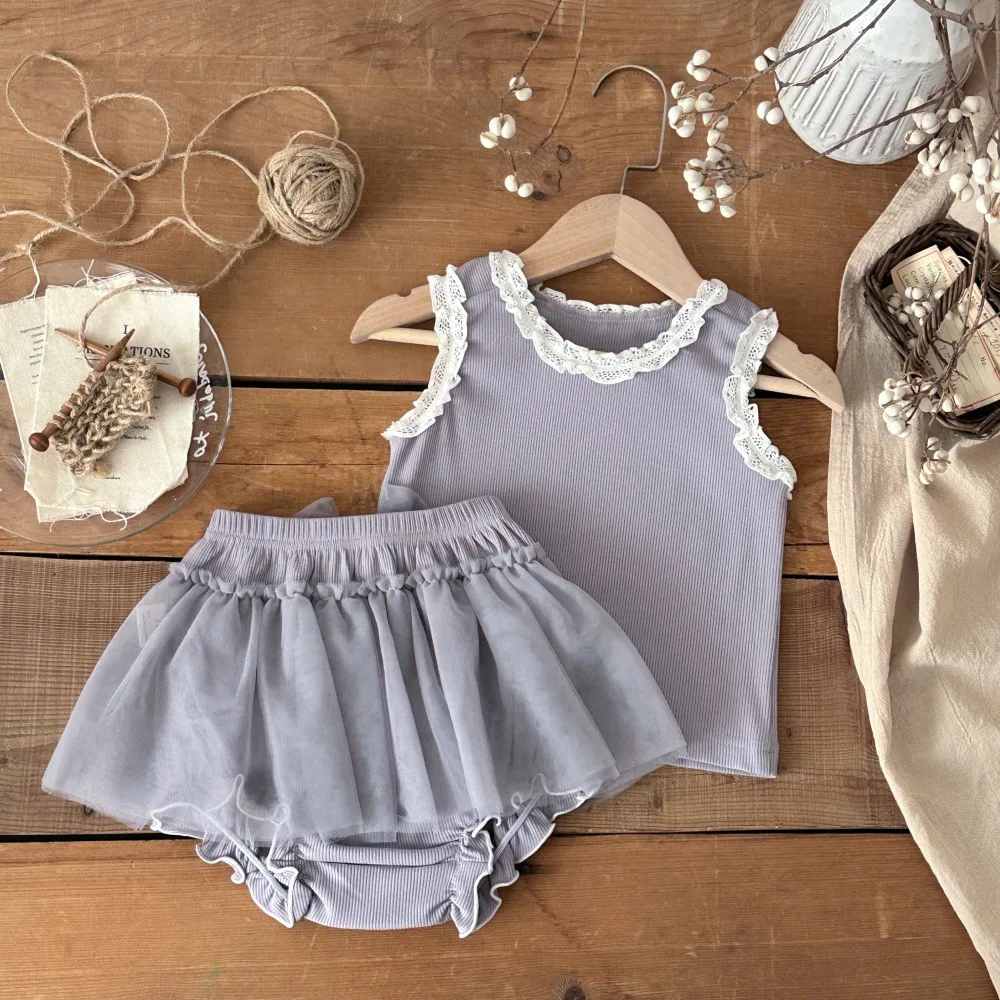 MILANCEL conjunto de verano para bebé con camiseta de encaje y bermudas - imagen 3