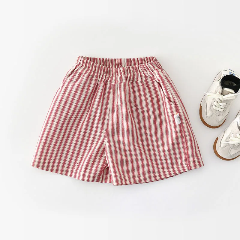 Pantalones cortos de bebé a rayas rojo y blanco, verano transpirable - imagen 2