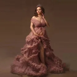 Vestido de embarazo largo con encaje elegante para fotos