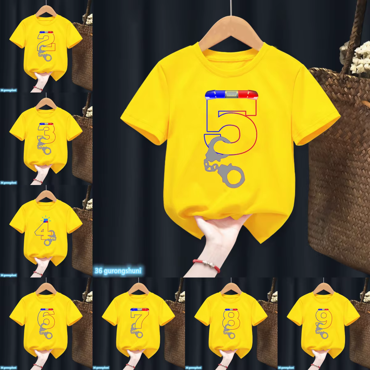 Camiseta infantil con diseño de policía para niños y niñas – Amarilla - imagen 3