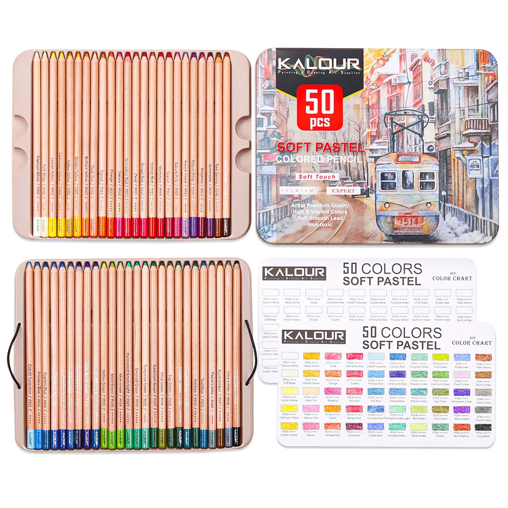 KALOUR – Lápices de colores pastel blandos para niños – 50 unidades de calidad profesional - imagen 2