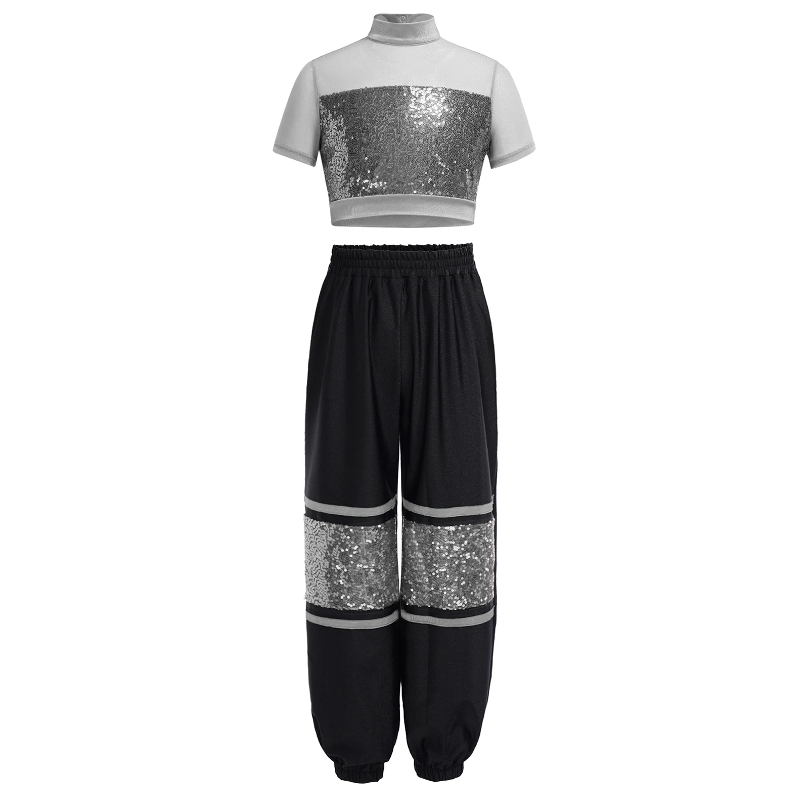 Conjunto de baile hip hop para niñas con top de malla y cargo