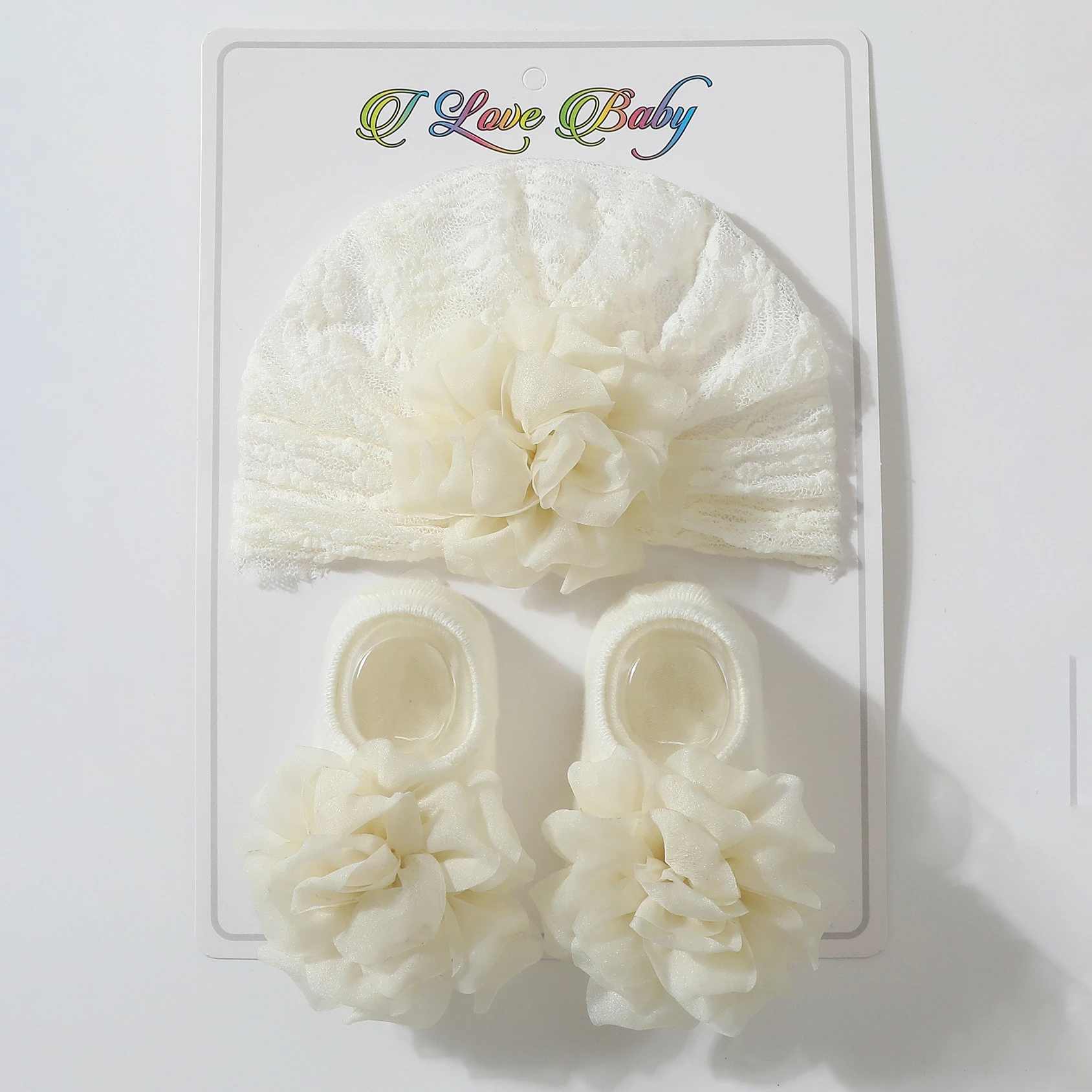 Conjunto de verano bebé recién nacido con gorro floral y calcetines