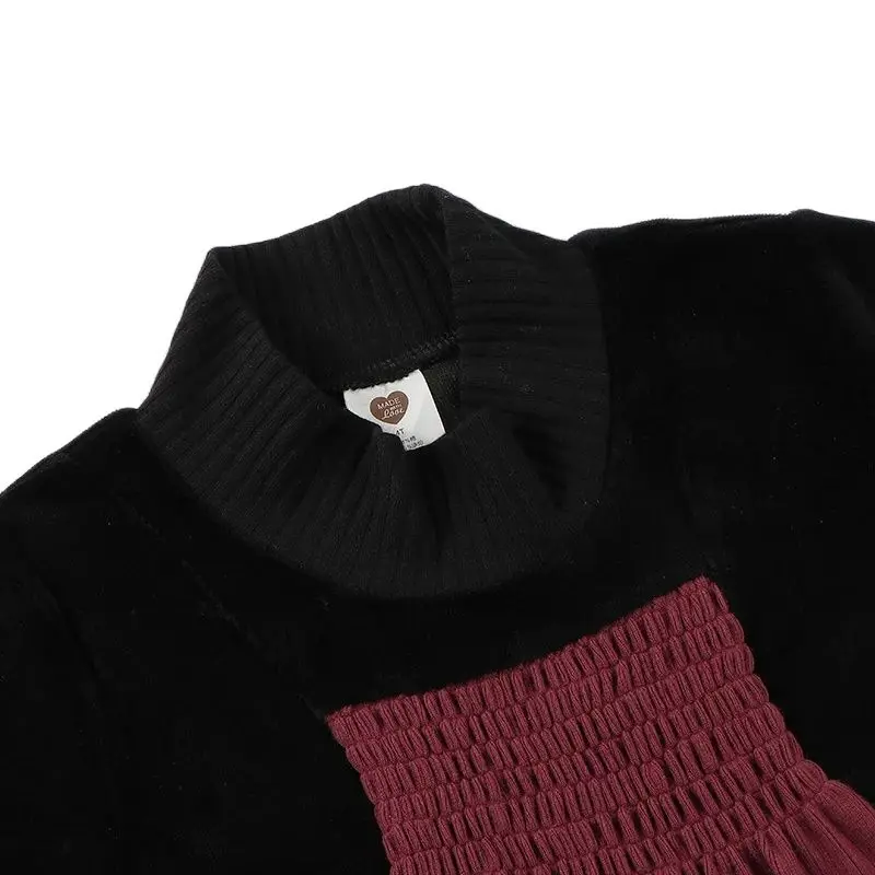 Vestido de terciopelo negro para niñas con manga larga y cuello alto - imagen 3
