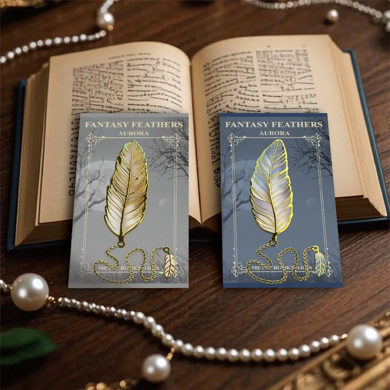 Marcapáginas metálicos vintage con plumas – regalo literario - imagen 3