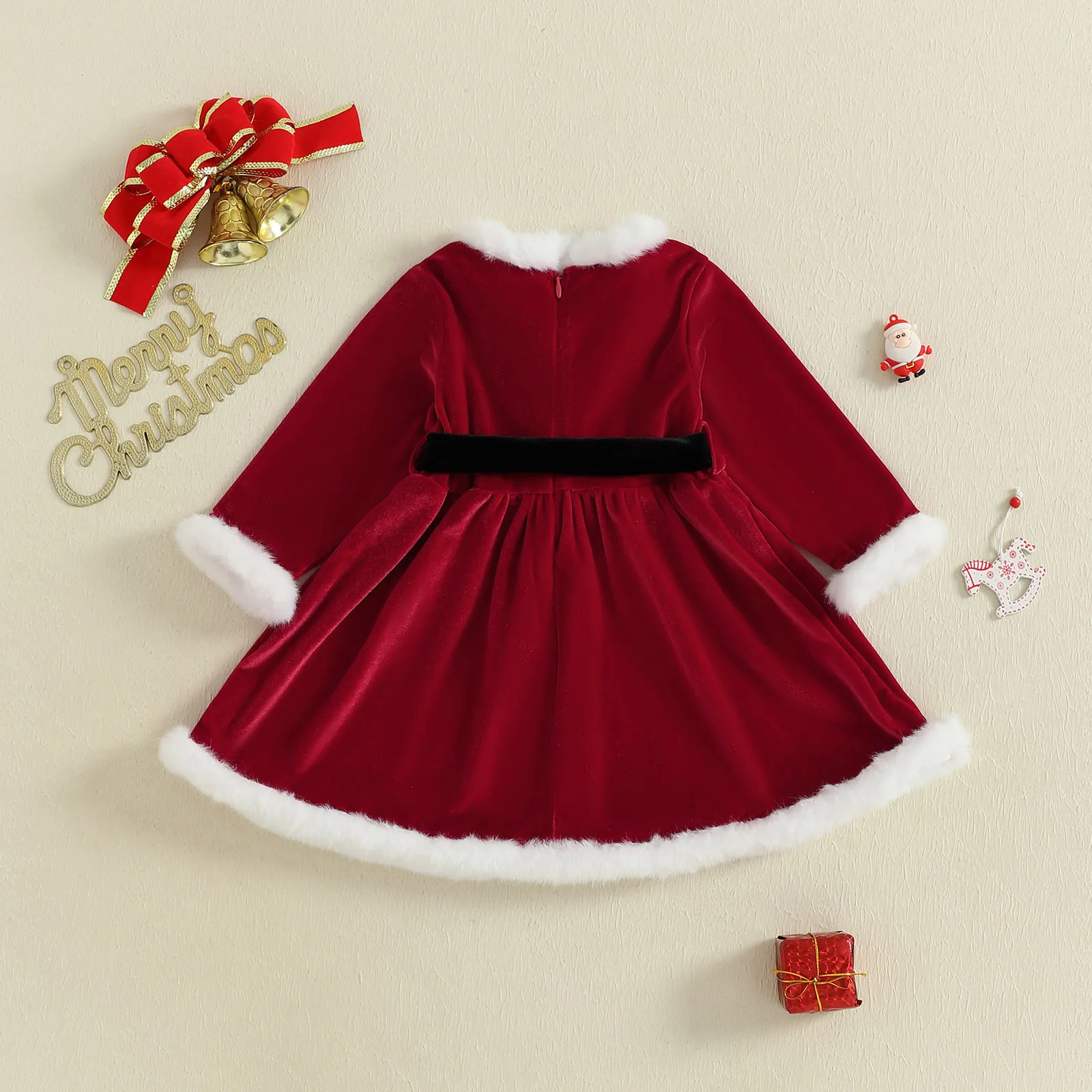 Tregren Vestido de Navidad para niña corte A con lazo y piel - imagen 4