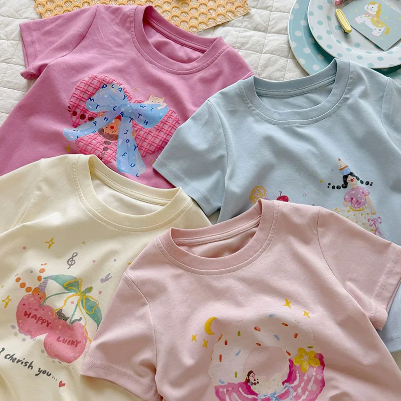 Camiseta de verano para niña ligera con estampado de cereza y donut - imagen 4
