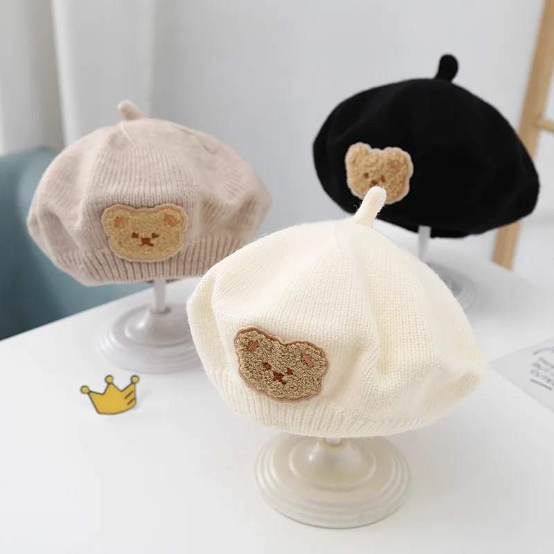 Gorro de lana para bebé con oso, cálido de invierno - imagen 4