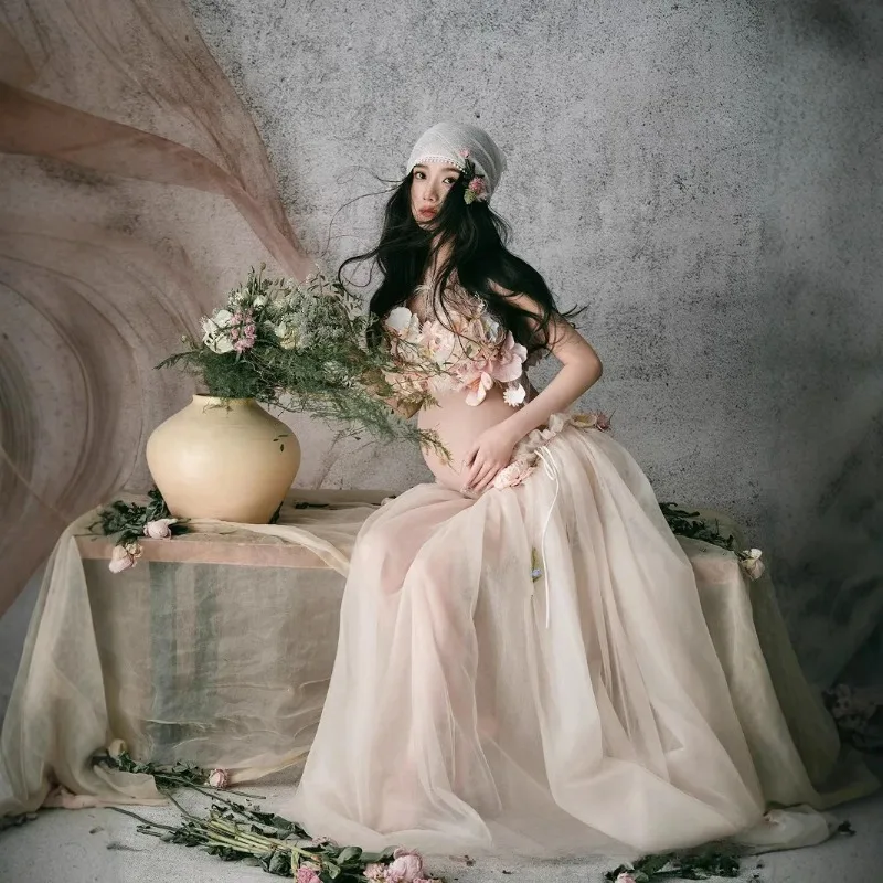Conjunto de maternidad floral para sesión de fotos con bufanda - imagen 4