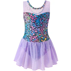 Vestido de ballet estampado leopardo sin mangas de malla para niña