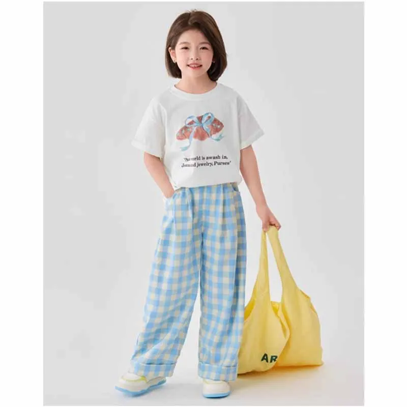 Pantalones niña azules de verano rectos pernera ancha - imagen 2