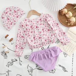 Bañador niña de manga larga estampado floral con volantes, bikini