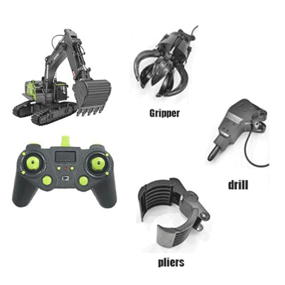 Huina 1593 Accesorios para excavadora RC con brocas y pinzas - imagen 2