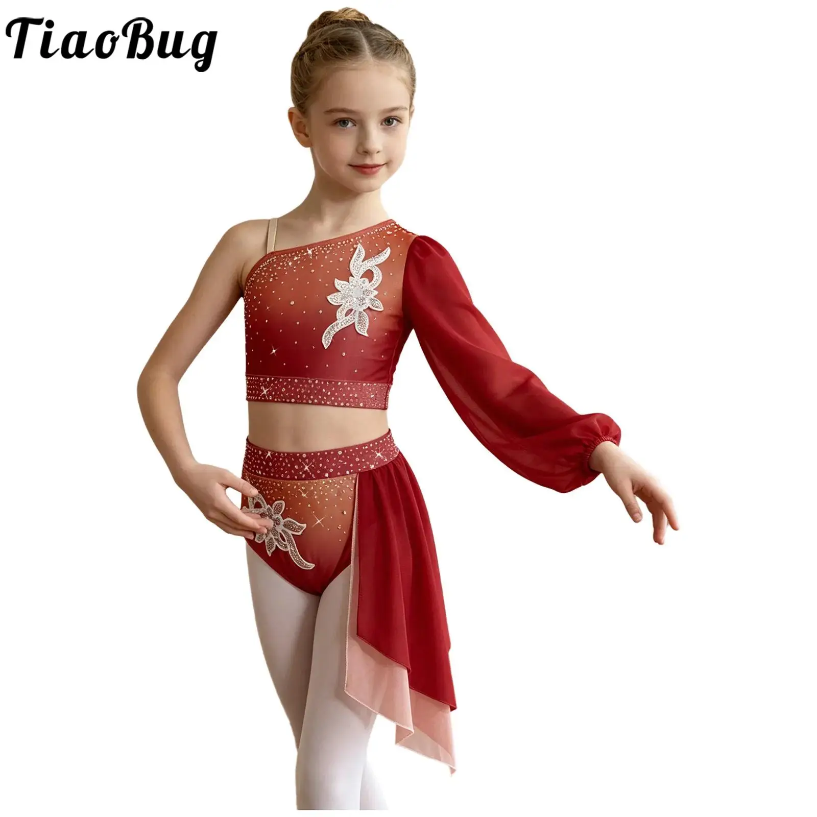 Traje de ballet para niñas con falda leotardo y pedrería brillante - imagen 2