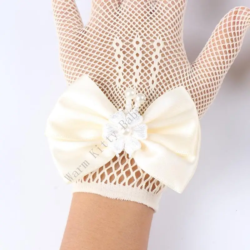 XXFE Guantes para niña con flores, encaje y perlas imitación - imagen 5