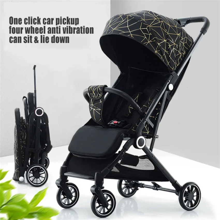Cochecito ligero de viaje plegable con doble freno y dosel amplio