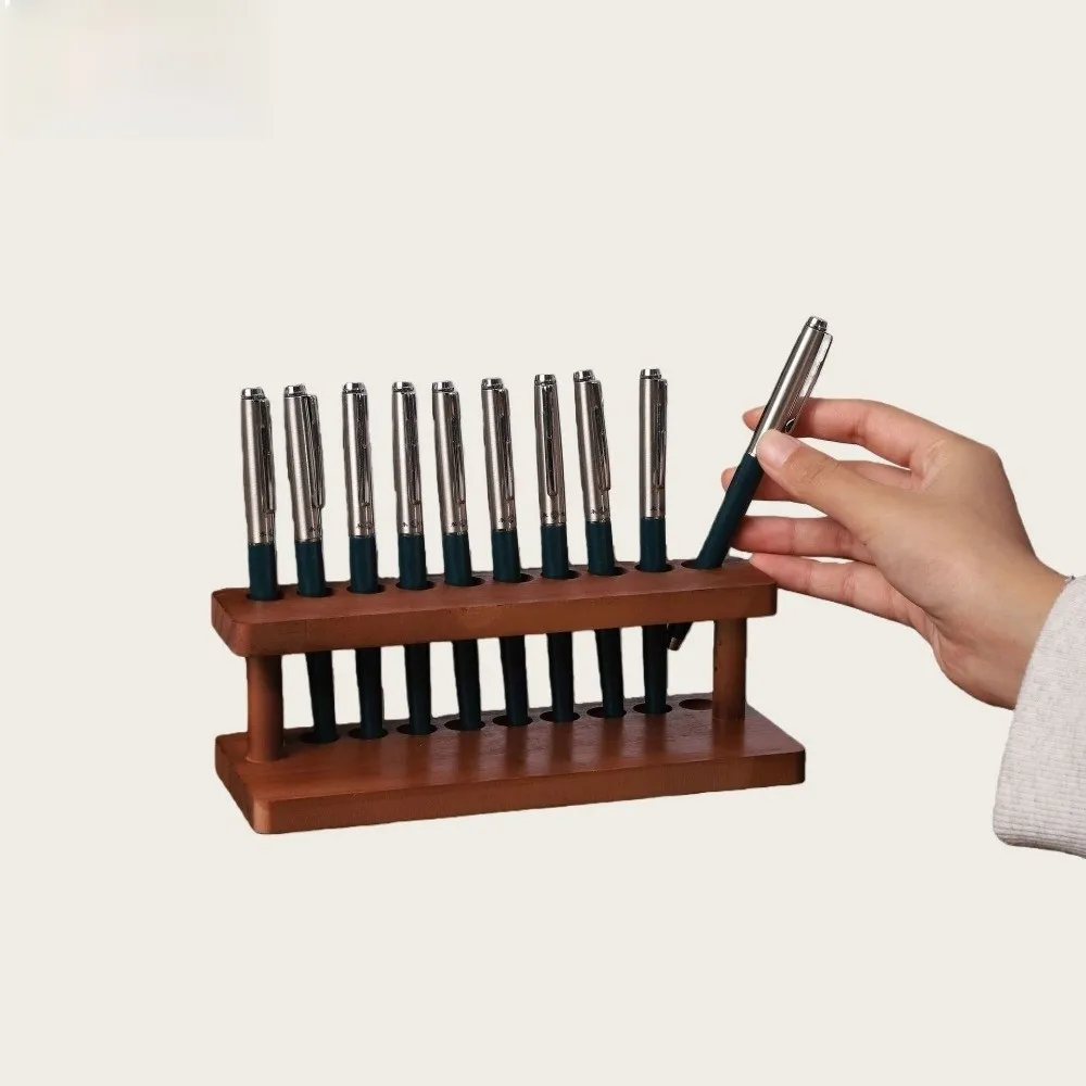 Organizador de escritorio de madera con acabado natural