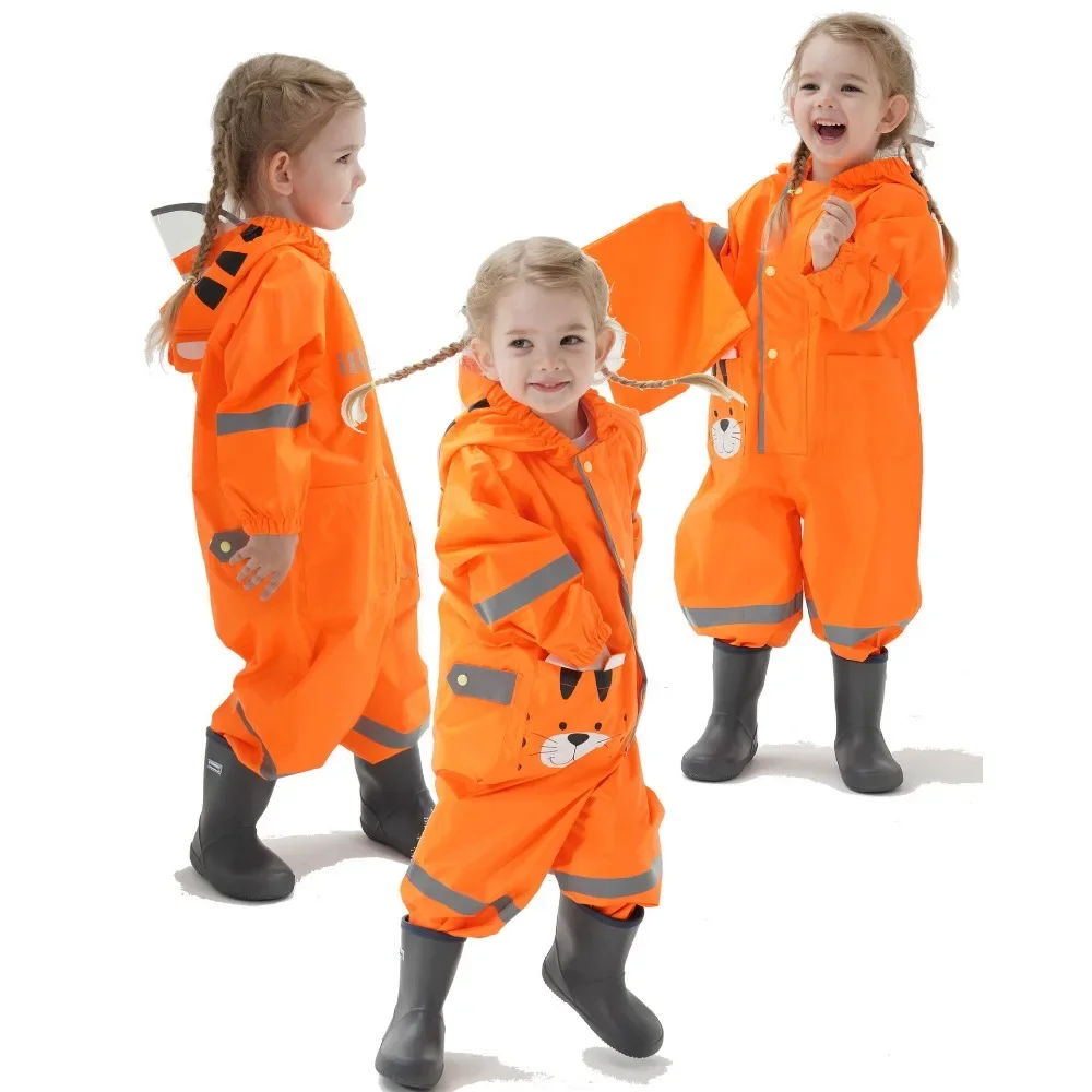 Chubasquero infantil impermeable 3D con tiras reflectantes y capucha - imagen 2