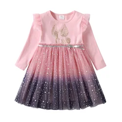 DXTON Vestido unicornio infantil de manga larga - estilo princesa