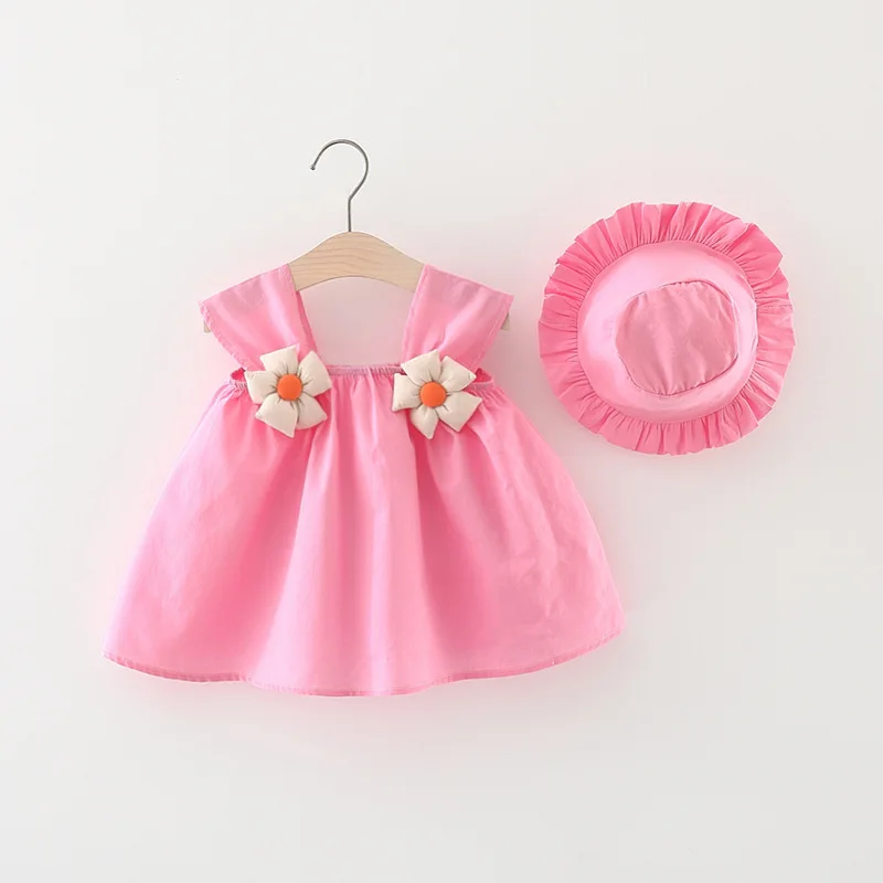 Vestido princesa algodón sin mangas flores sombrero bebé niña 6M-3T - imagen 4