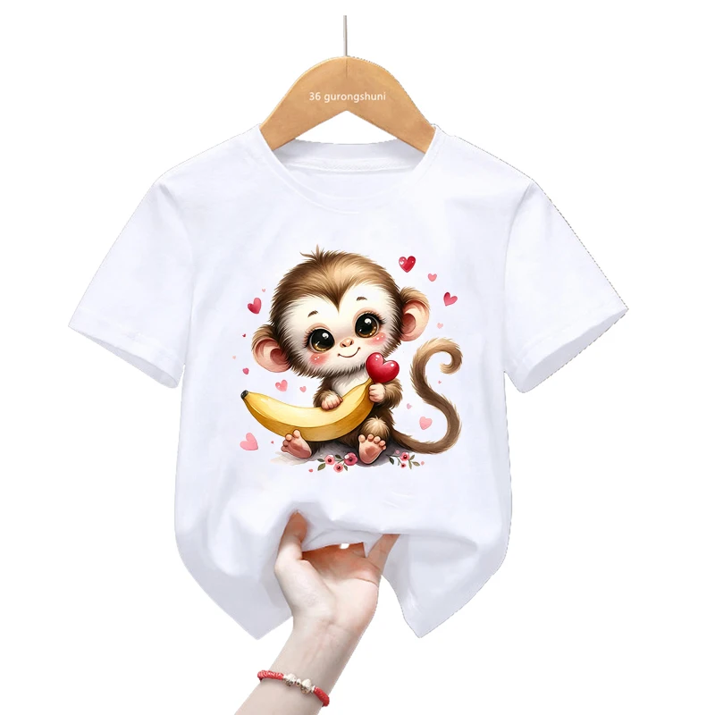 Camiseta infantil blanca con estampado de animales Kawaii para niños - imagen 3