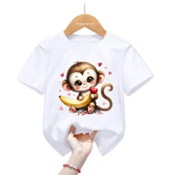 Camiseta infantil blanca con estampado de animales Kawaii para niños