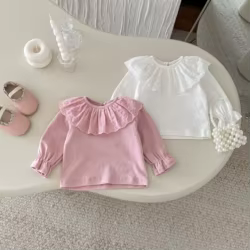 Camisa de encaje con volantes para niñas, manga larga primavera-otoño