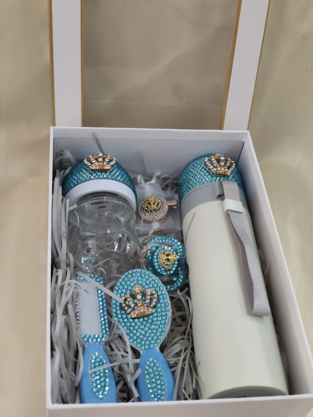 Juego de biberones bebé con diamantes estilo imitación para recuerdo - imagen 4