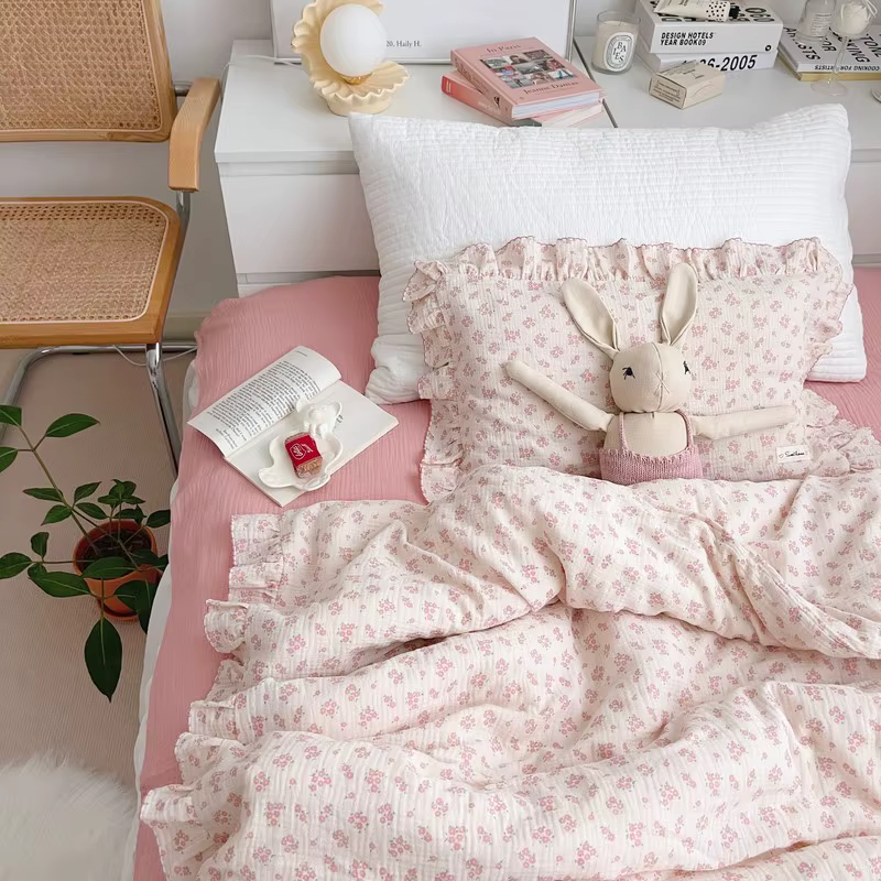 Funda nórdica de algodón con volantes para bebé – Estampado floral vintage - imagen 3