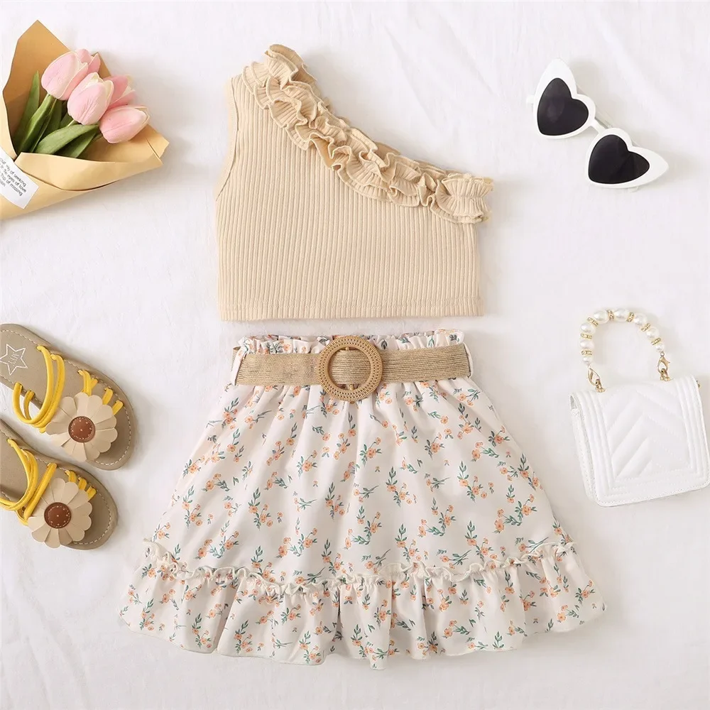 Conjunto retro niña top sin hombros y falda floral verano