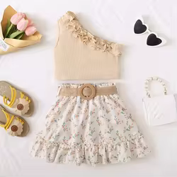 Conjunto retro niña top sin hombros y falda floral verano