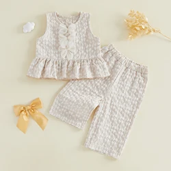 Conjunto floral texturizado de camiseta sin mangas y pantalón elástico