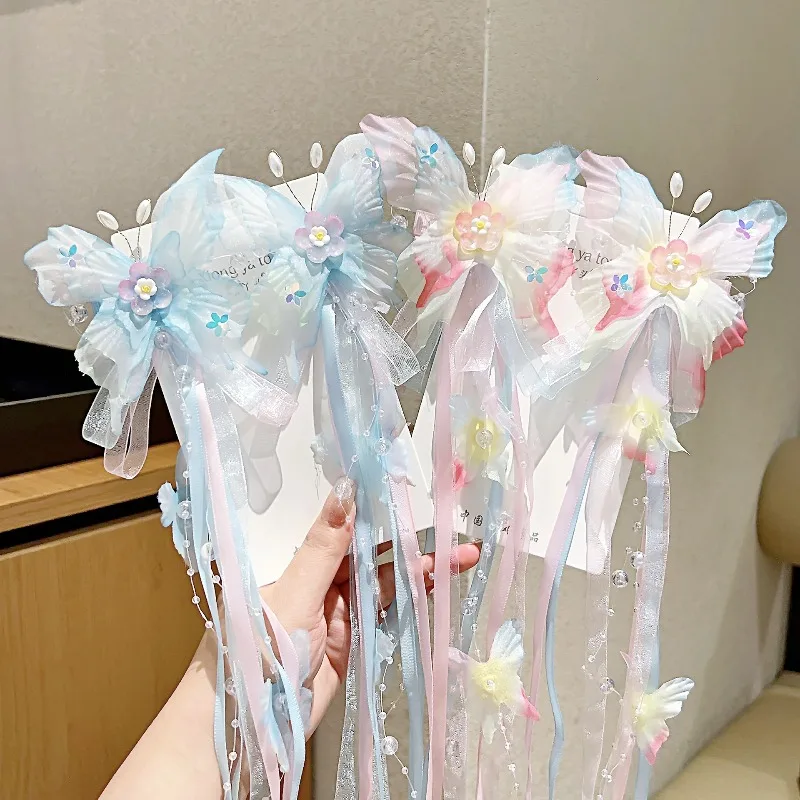 Pinzas para el pelo Hanfu infantil mariposa de hadas con perlas - imagen 4