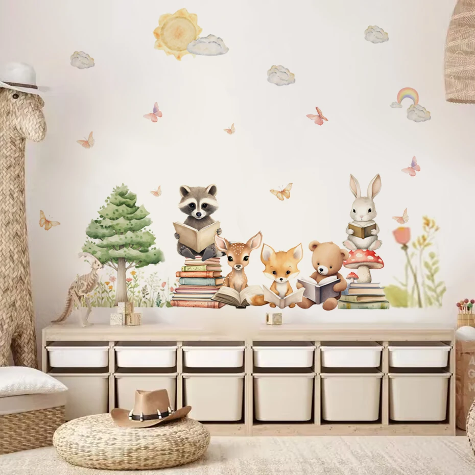 Pegatinas de animales del bosque aplicadas en pared