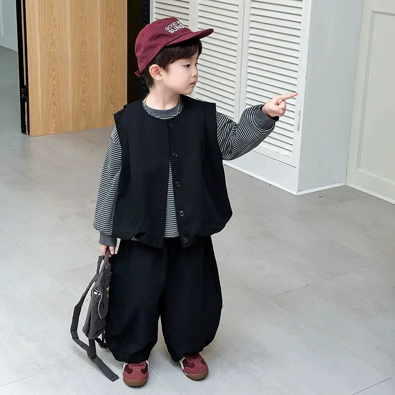 Conjunto de primavera para niña con rayas, chaleco y pantalón - imagen 3