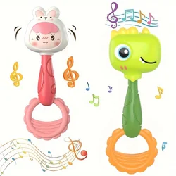 Sonajero de mano conejito rosa y dinosaurio verde para bebés