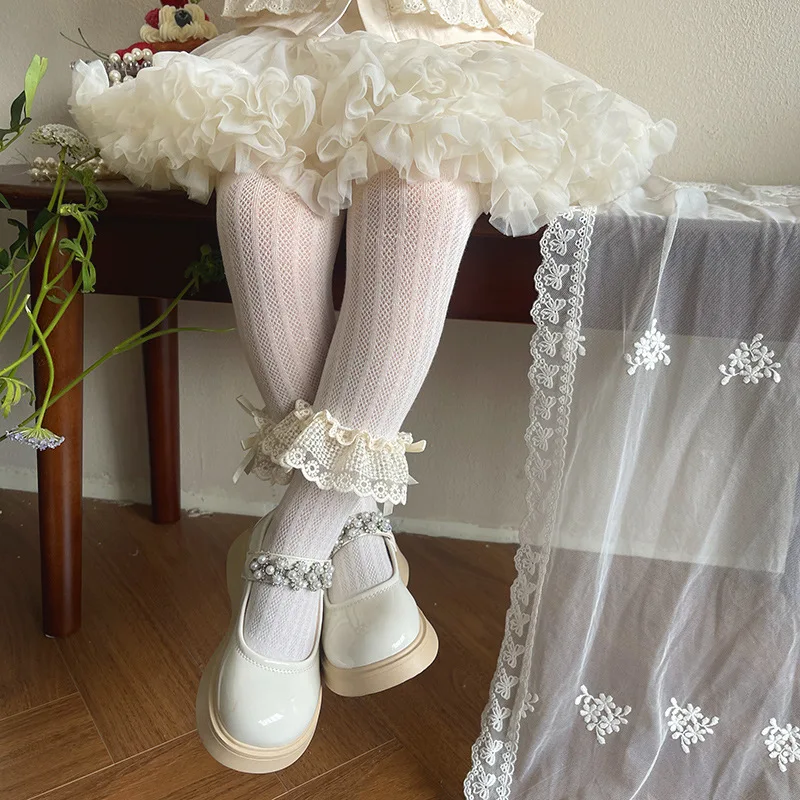 MILANCEL pantimedias de verano para niña con lazo y encaje festivo - imagen 4