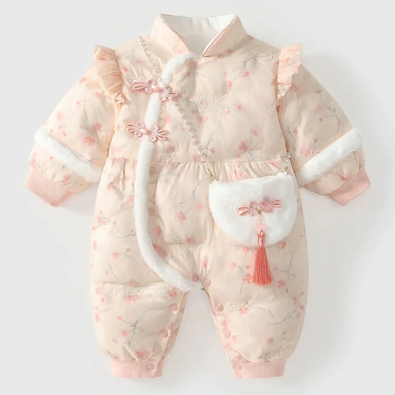 Pelele de invierno para recién nacida – Algodón suave floral - imagen 2