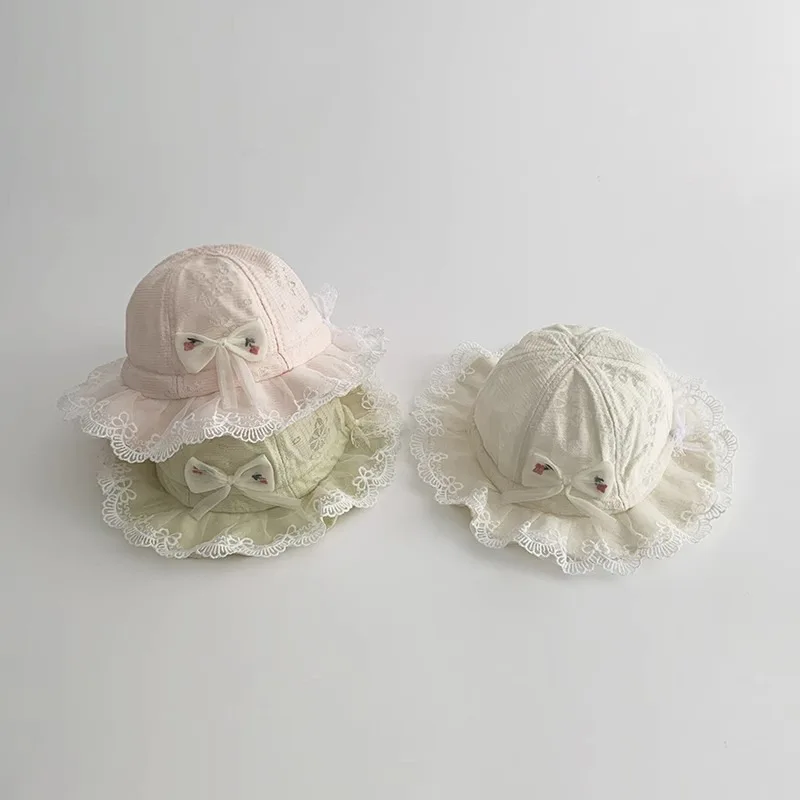 Sombrero de verano con volantes y lazo para bebé niña